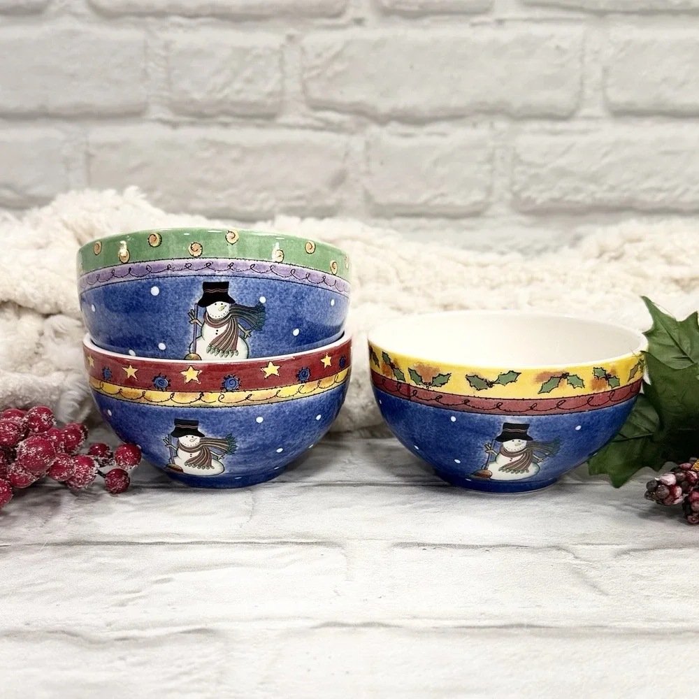 Sango Sweet Shoppe Christmas Snowman Soup Cereal Bowls Set Of 3 By Sue Zipkin